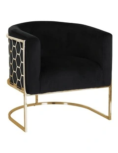 Velvet Fabric Golden Metal Base Arm Chair in Black