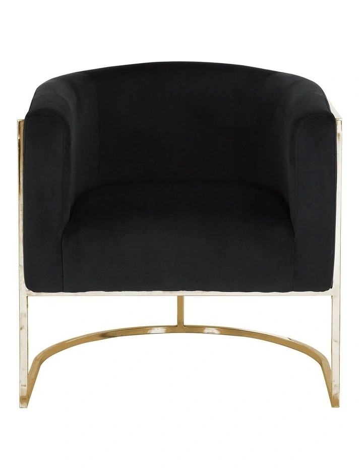 Velvet Fabric Golden Metal Base Arm Chair in Black image 2