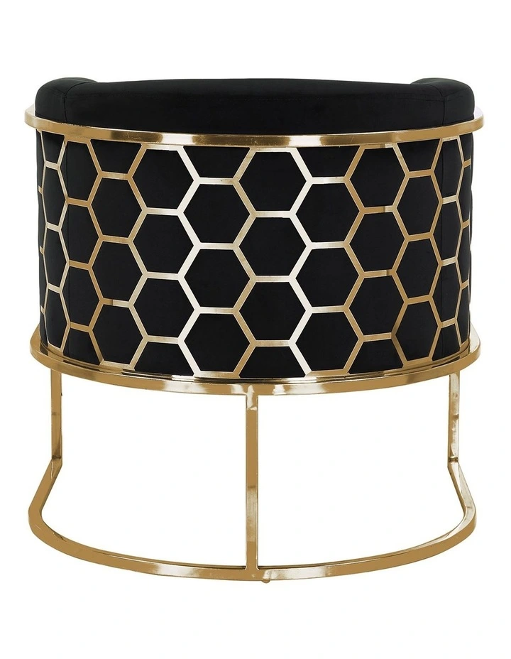 Velvet Fabric Golden Metal Base Arm Chair in Black image 3