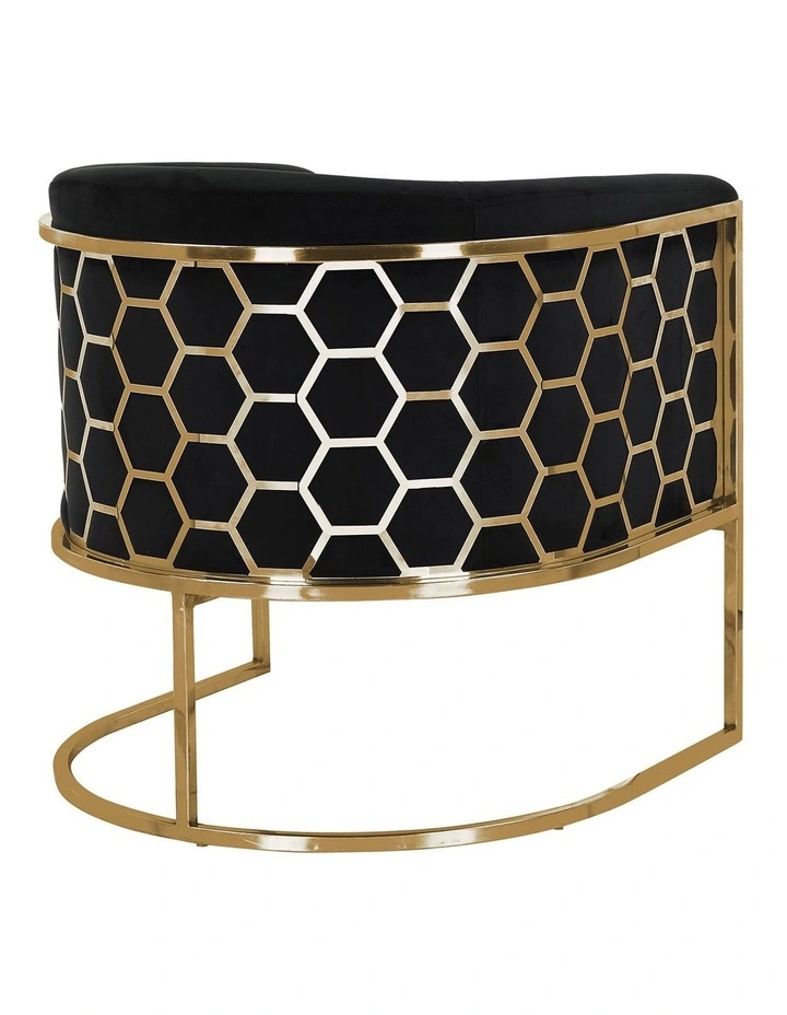 Velvet Fabric Golden Metal Base Arm Chair in Black image 4