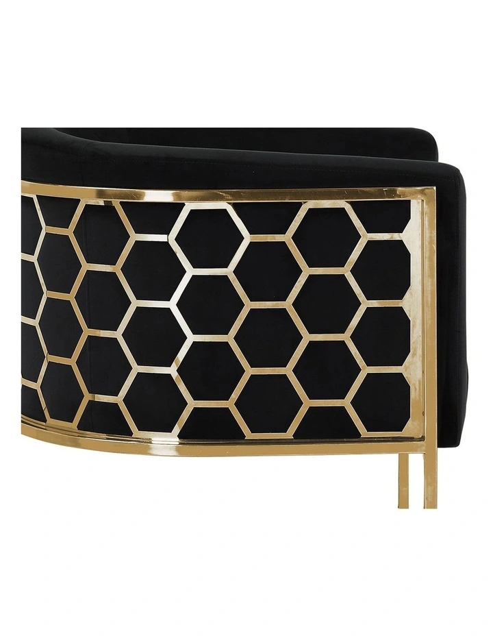 Velvet Fabric Golden Metal Base Arm Chair in Black image 6