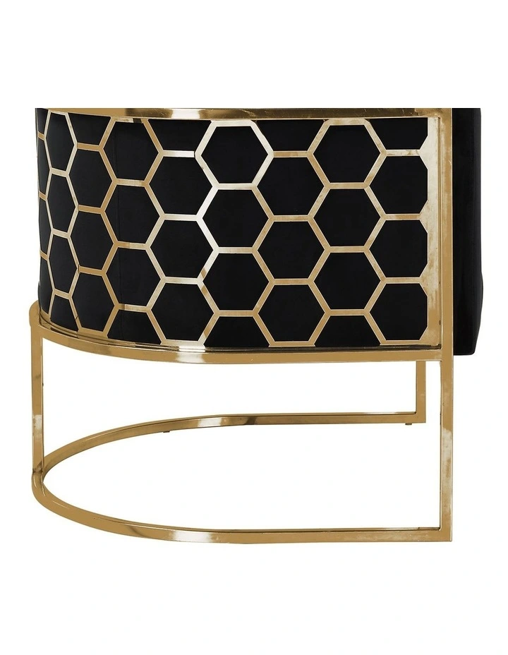Velvet Fabric Golden Metal Base Arm Chair in Black image 7