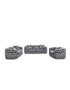 Velvet Fabric Sofa Set Seater 3+2+1 in Grey