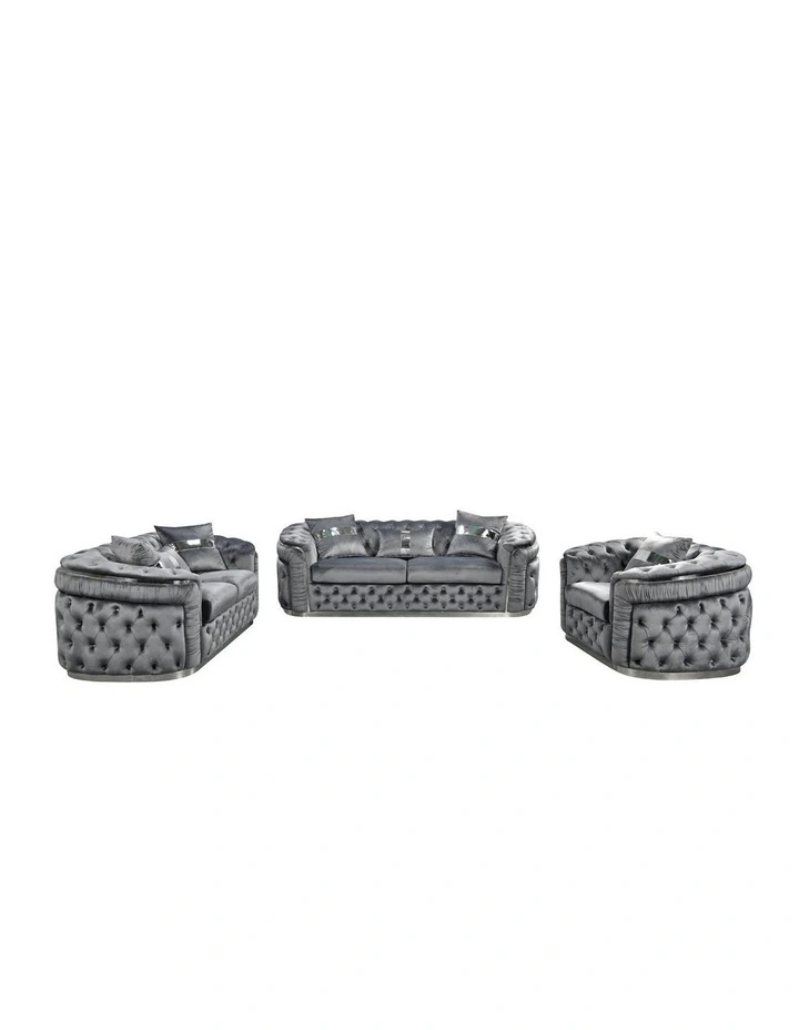 Velvet Fabric Sofa Set Seater 3+2+1 in Grey image 1