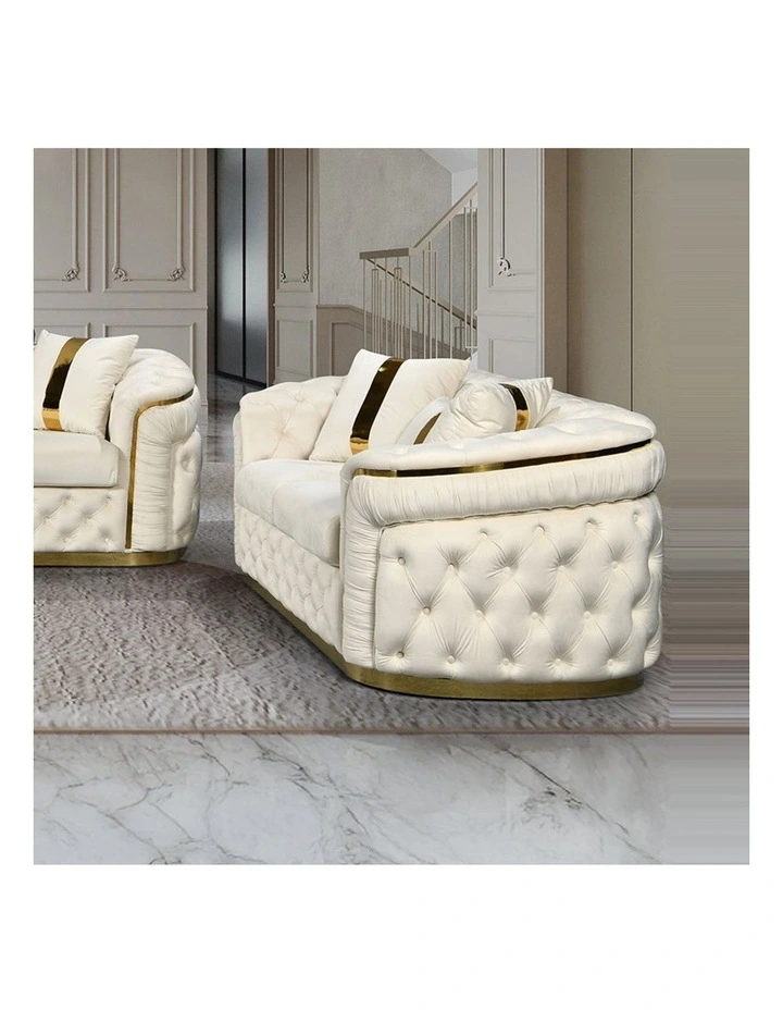 Velvet Fabric Sofa 2 Seater in Beige image 2