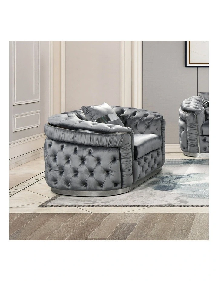 Velvet Fabric Sofa 1 Seater in Grey image 2