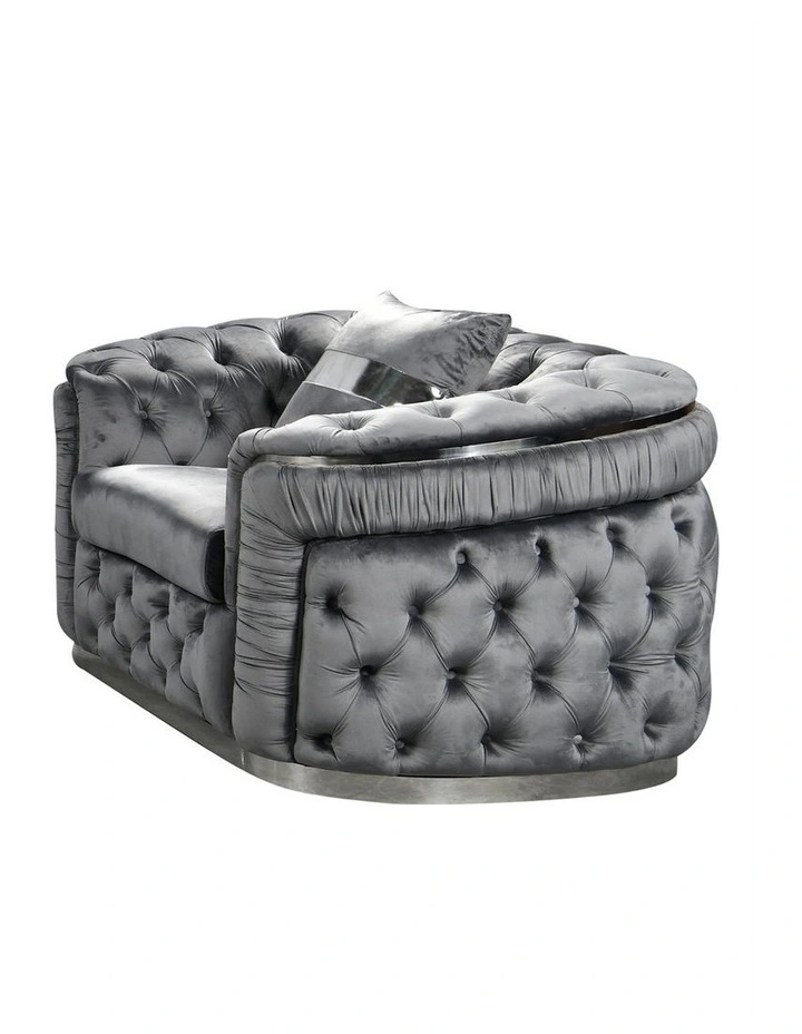 Velvet Fabric Sofa 1 Seater in Grey image 3