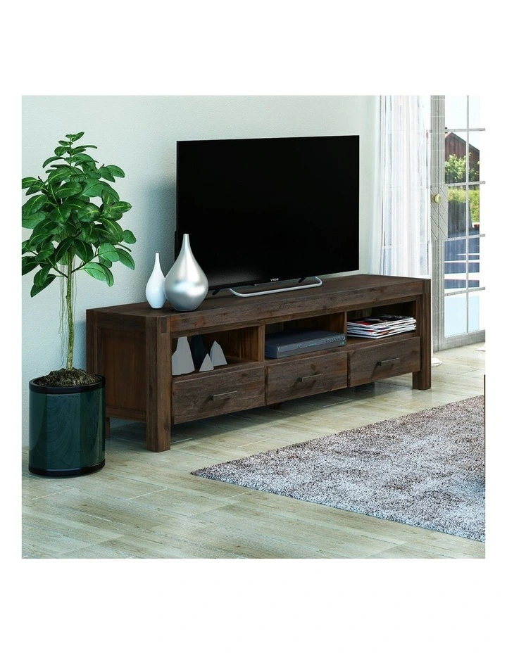 Solid Acacia TV Cabinet in Chocolate image 2