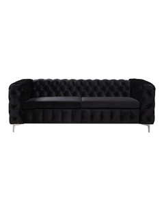 Tufted Velvet Fabric Sofa 3 Seater in Black
