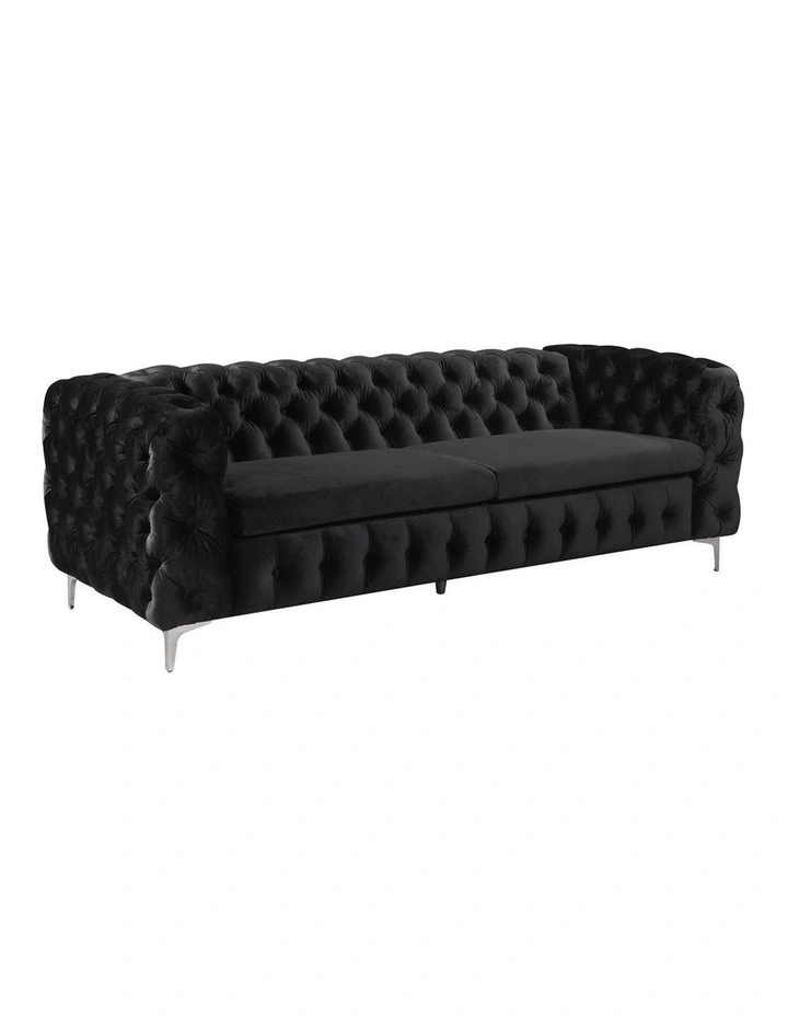 Tufted Velvet Fabric Sofa 3 Seater in Black image 3