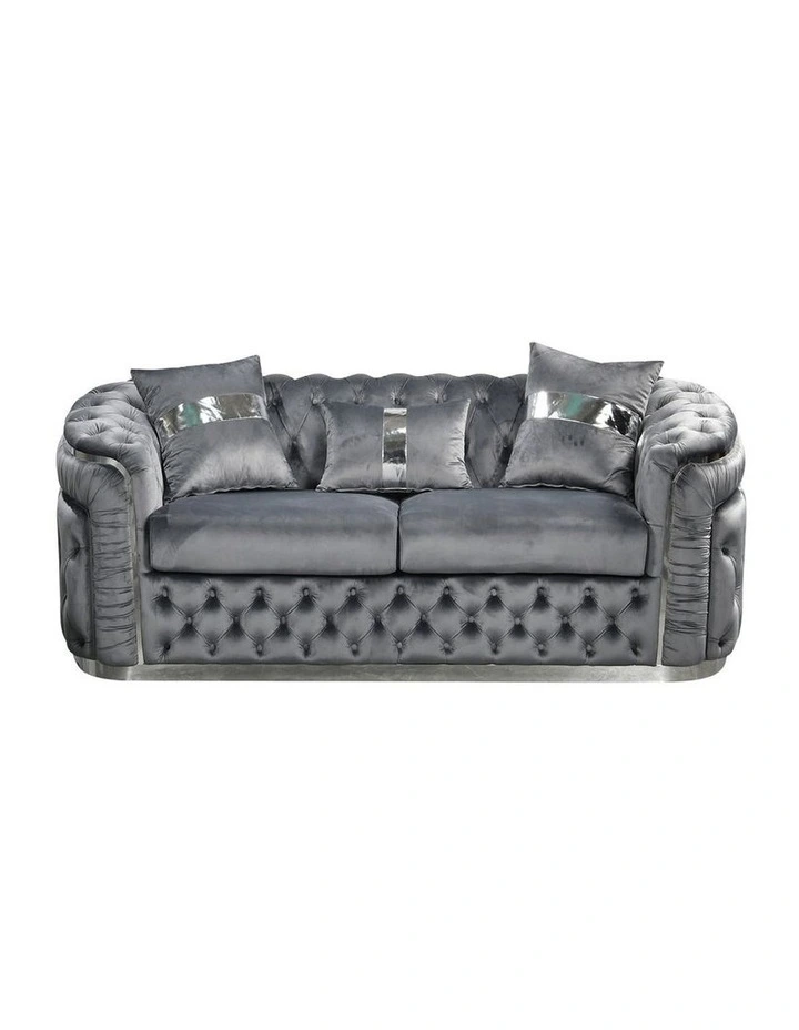 Velvet Fabric 2 Seater Sofa in Grey image 1