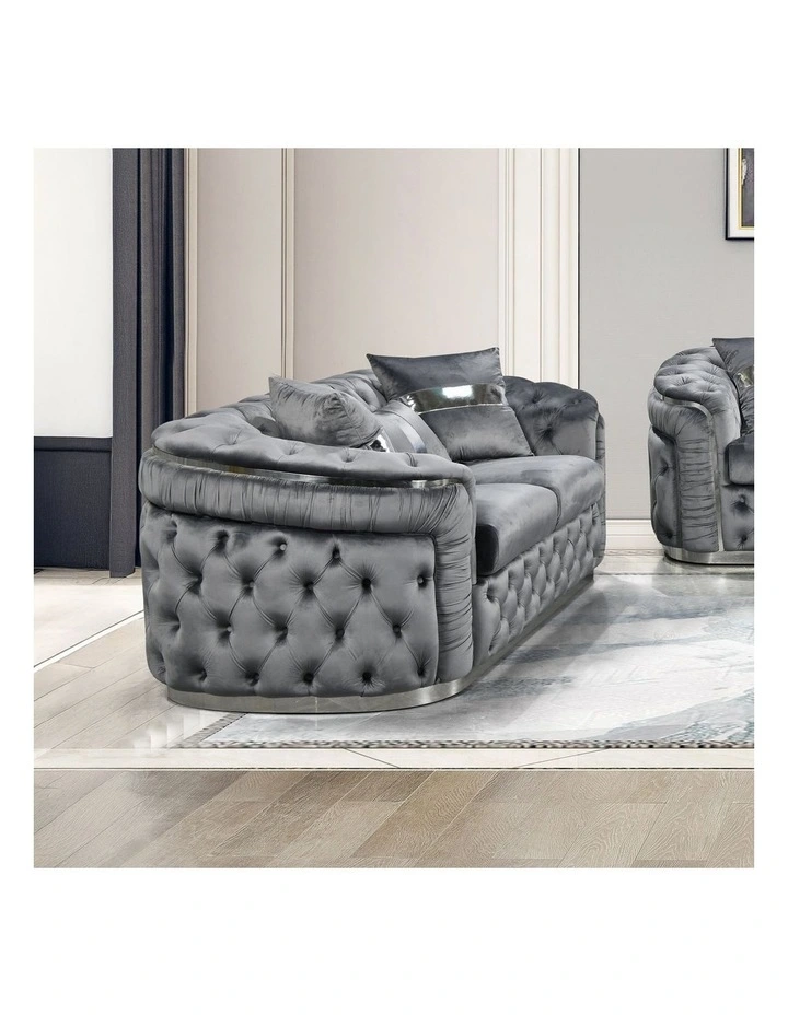Velvet Fabric 2 Seater Sofa in Grey image 2