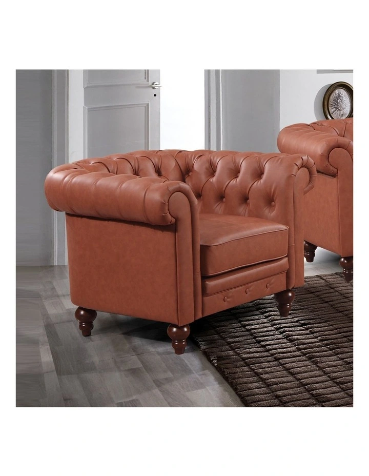 1R Faux Leather Chesterfield Sofa in Brown image 2