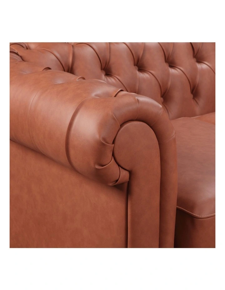 1R Faux Leather Chesterfield Sofa in Brown image 4