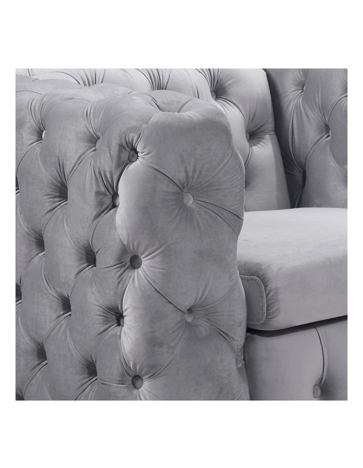 Velvet Fabric 3R+2R Sofa Tufted in Grey image 5