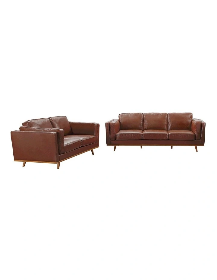 Leather 3+2 Seater Sofa in Brown image 1