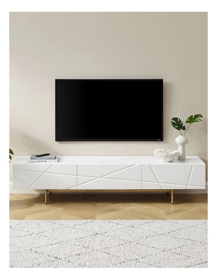MDF Metal Base TV Cabinet in Glossy White image 2