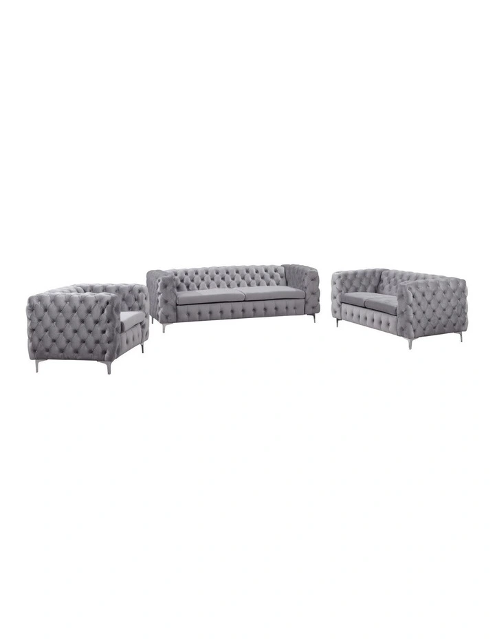 3R 2R 1R Sofa Tufted in Grey Velvet image 1