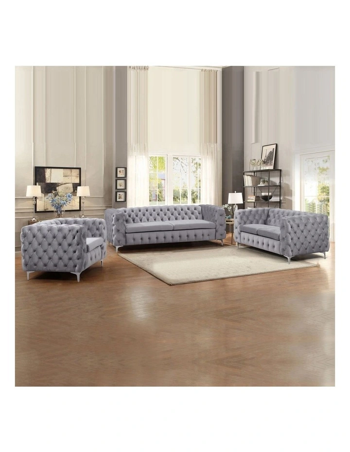 3R 2R 1R Sofa Tufted in Grey Velvet image 2