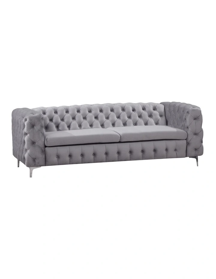 3R Tufted Velvet Fabric Sofa in Grey image 1