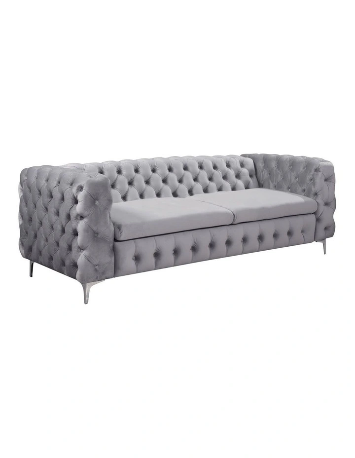 3R Tufted Velvet Fabric Sofa in Grey image 3