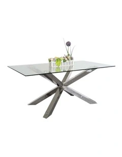 Crisscross Shaped Base Glass Top Dining Table in Black