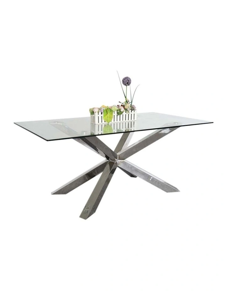 Crisscross Shaped Base Glass Top Dining Table in Black image 1