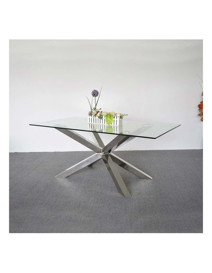 Crisscross Shaped Base Glass Top Dining Table in Black image 2