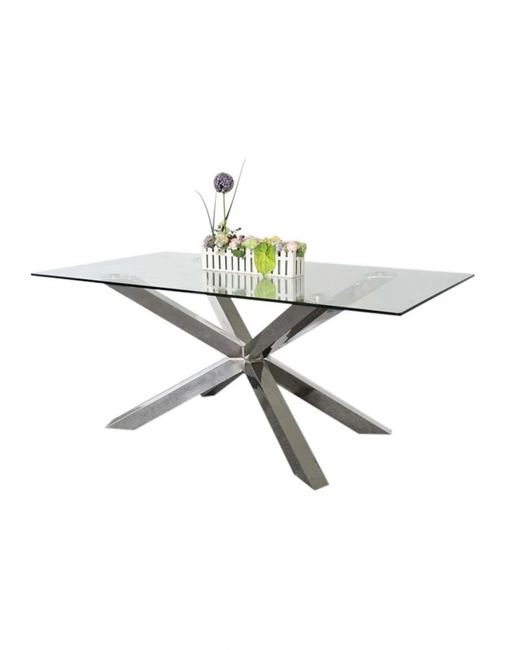 Crisscross Shaped Base Glass Top Dining Table in Black image 3