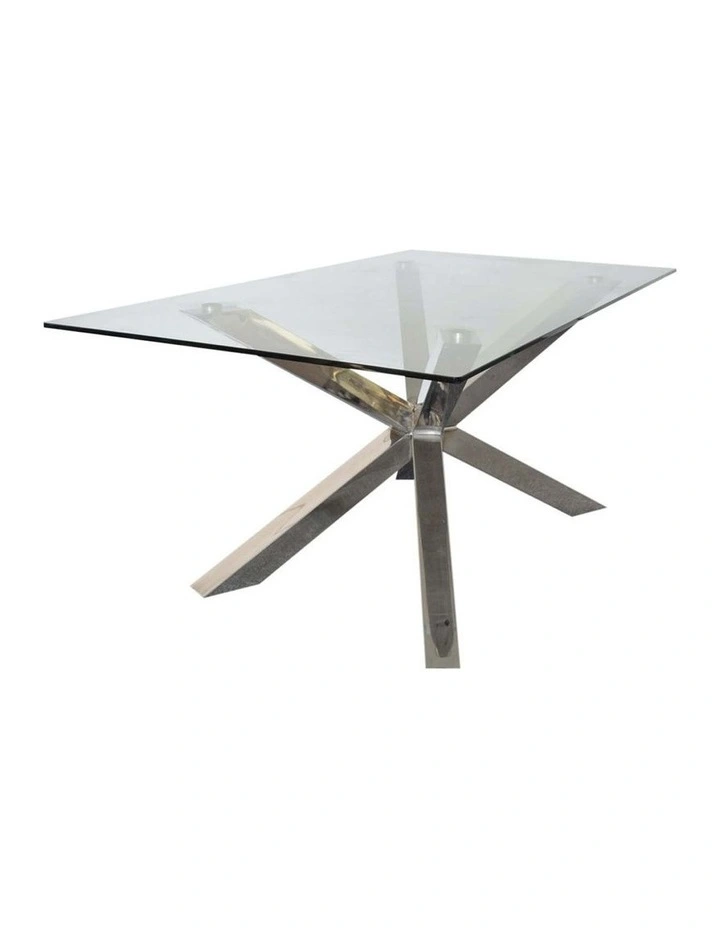 Crisscross Shaped Base Glass Top Dining Table in Black image 4