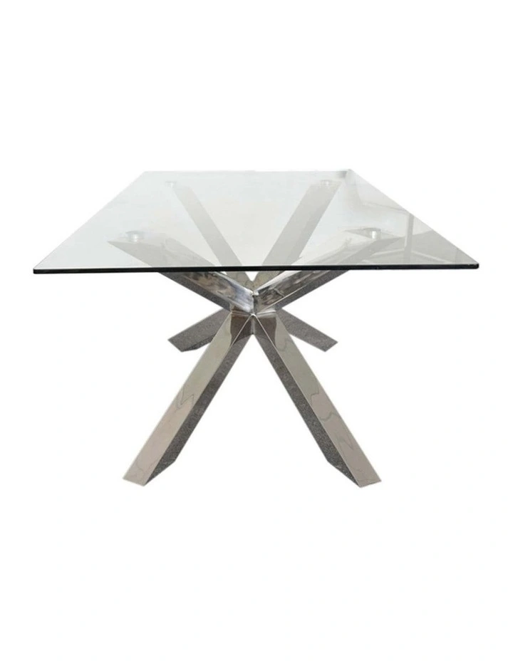 Crisscross Shaped Base Glass Top Dining Table in Black image 5