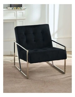 Velvet Fabric Metal Base Arm Chair in Black