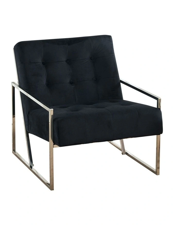 Velvet Fabric Metal Base Arm Chair in Black image 2