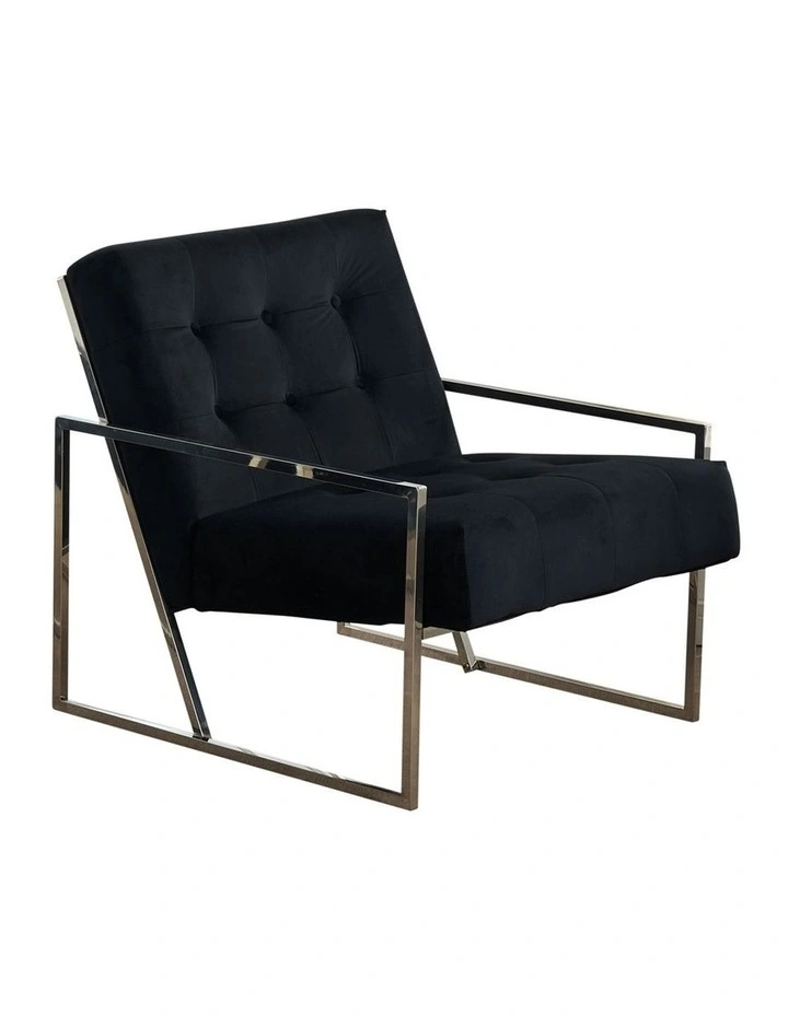 Velvet Fabric Metal Base Arm Chair in Black image 3