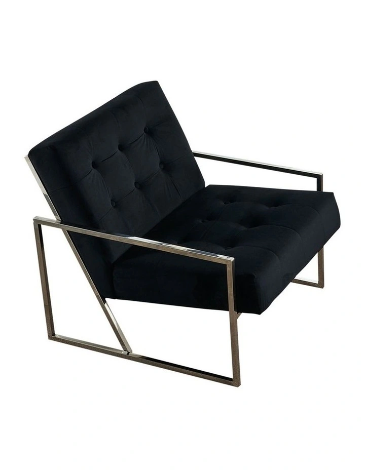 Velvet Fabric Metal Base Arm Chair in Black image 4