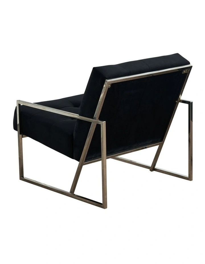 Velvet Fabric Metal Base Arm Chair in Black image 5