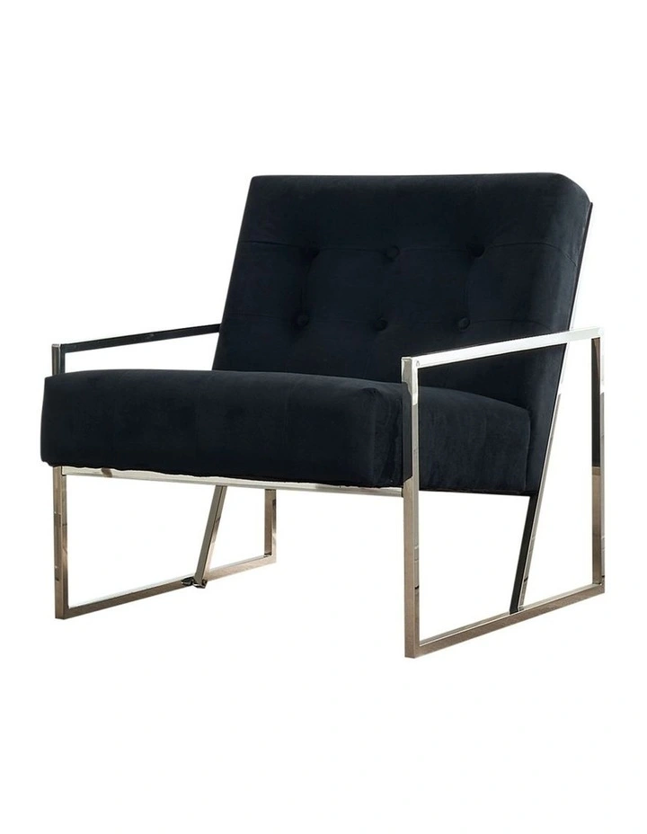 Velvet Fabric Metal Base Arm Chair in Black image 6