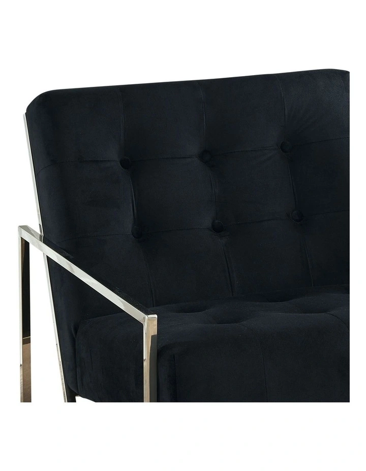 Velvet Fabric Metal Base Arm Chair in Black image 7