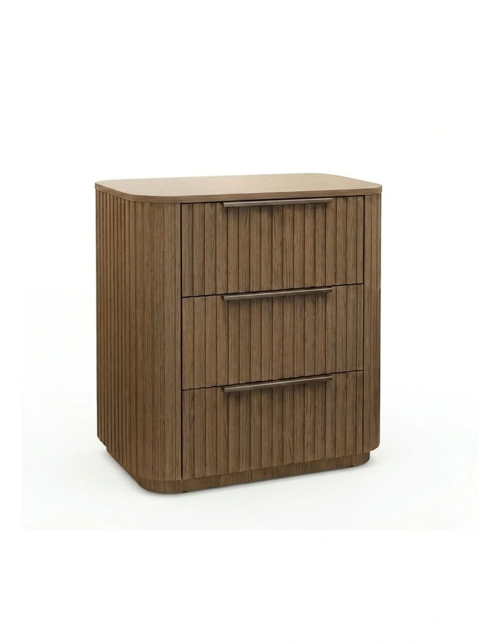 Solid Rubber Wood Bedside Table in Brown image 1