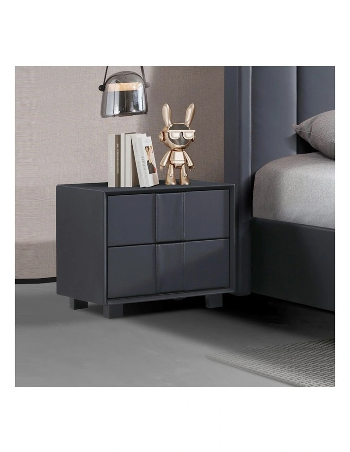 MDF Fabric Bedside Table in Black image 2