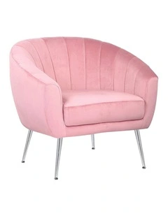 Velvet Fabric Iron Legs Arm Chair in Pink