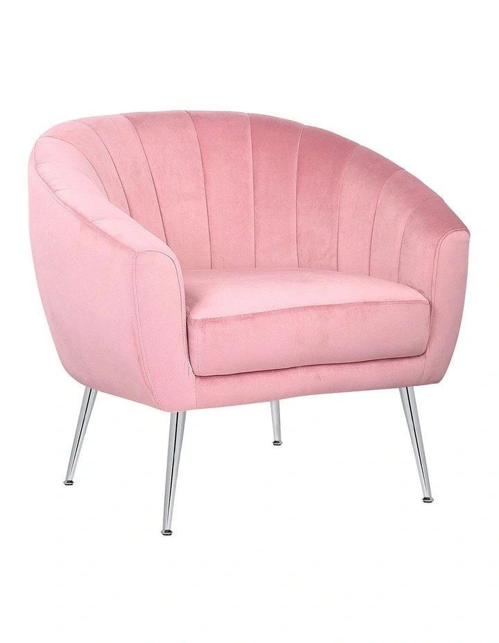 Velvet Fabric Iron Legs Arm Chair in Pink image 1