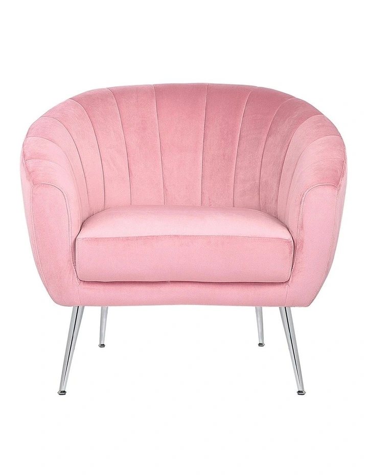 Velvet Fabric Iron Legs Arm Chair in Pink image 2
