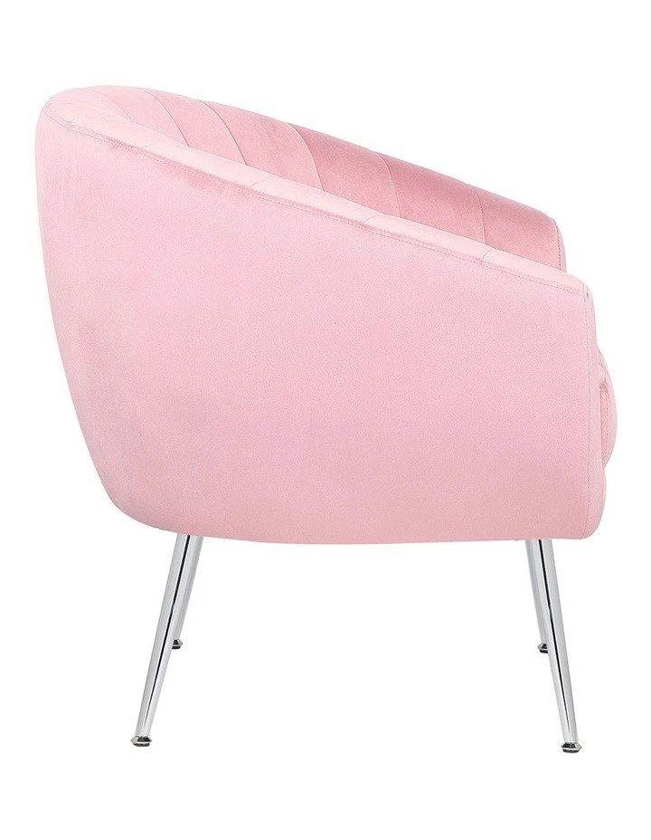 Velvet Fabric Iron Legs Arm Chair in Pink image 3