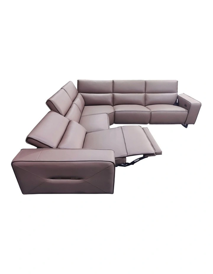 5 Seater Real Recliner Leather Corner Sofa in Brown image 1