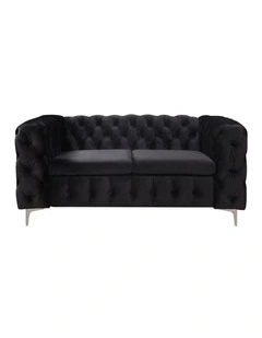 2R Tufted Velvet Fabric Sofa in Black
