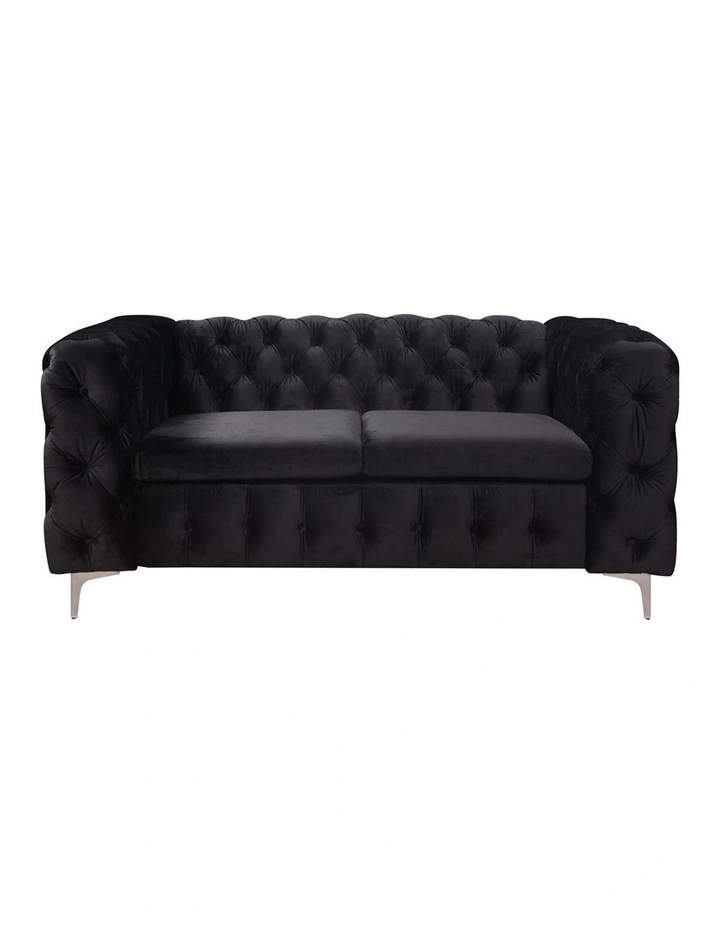 2R Tufted Velvet Fabric Sofa in Black image 1