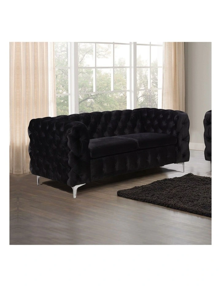 2R Tufted Velvet Fabric Sofa in Black image 2