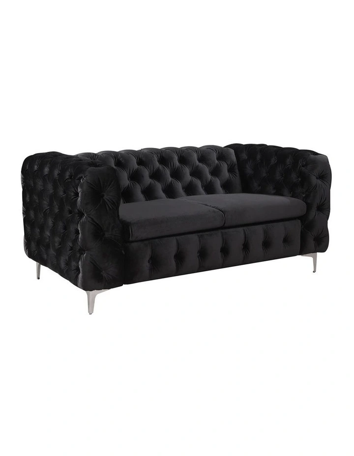 2R Tufted Velvet Fabric Sofa in Black image 3
