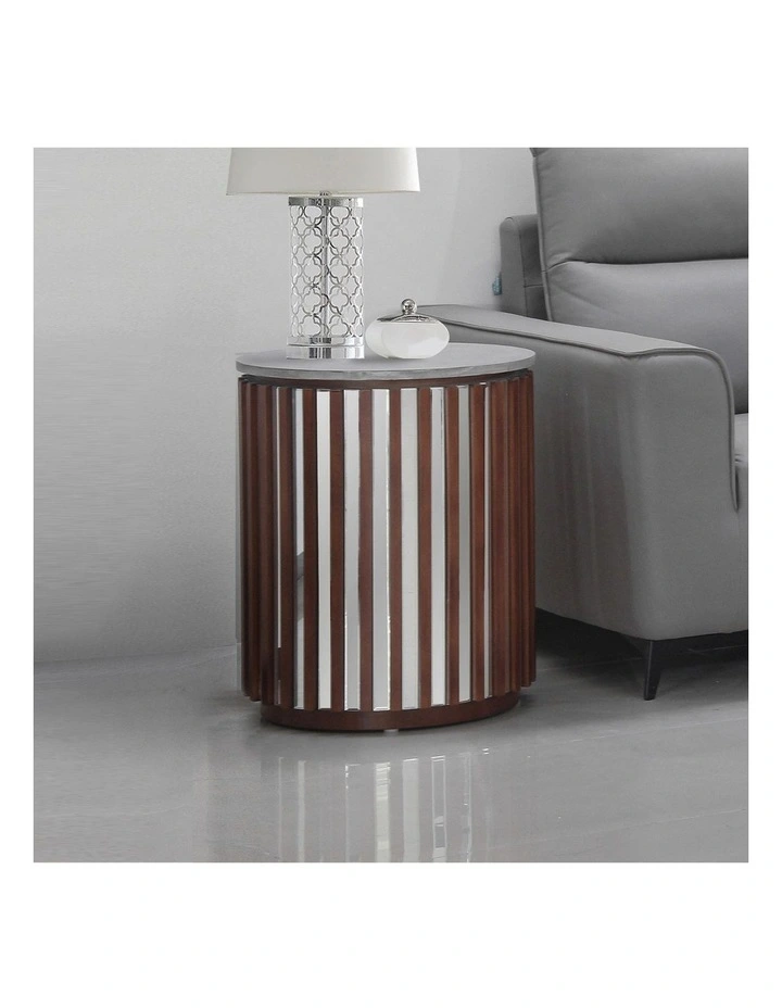 MDF Round Shaped Top Lamp Table in Brown image 2
